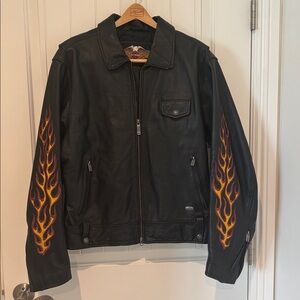 Harley-Davidson Black Leather Jacket with Flame Sleeves